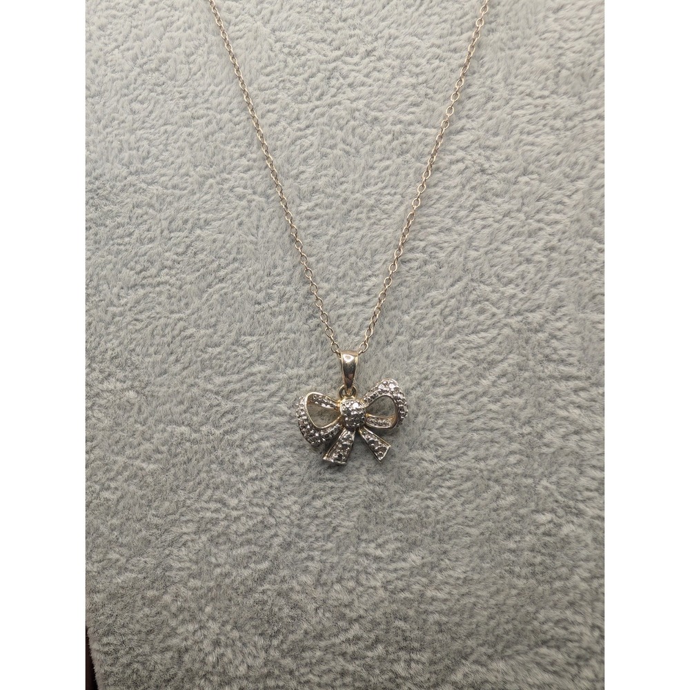 Sterling Silver Bow Charm Pendant Gold Vermeil 16inch Chain